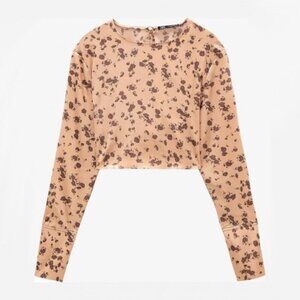 NWT Zara peach orange salmon pink satin-like floral print crop top, S